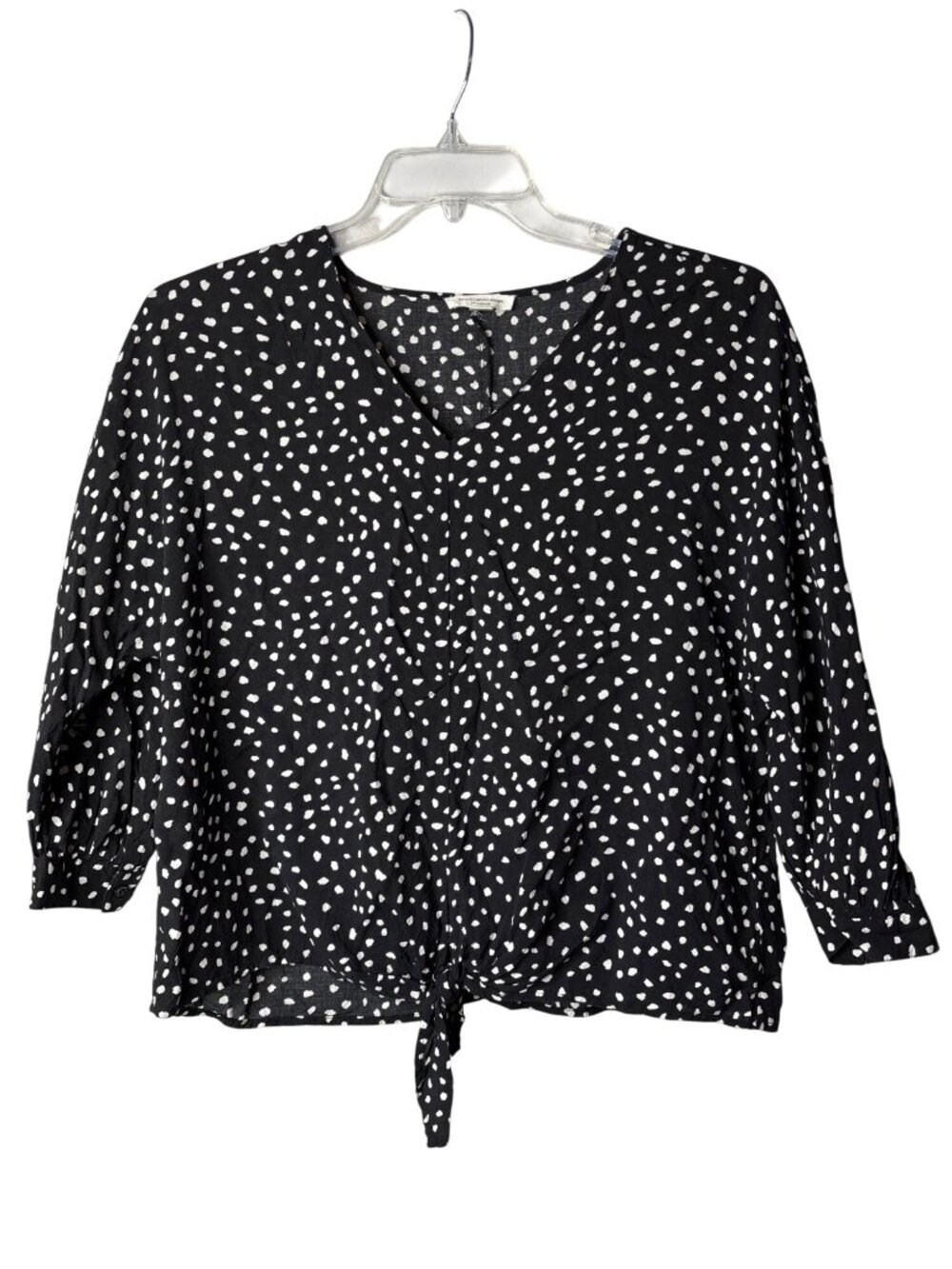 Beach Lunch Lounge Collection Knot Front Blouse Top M Abstract Dots Black White